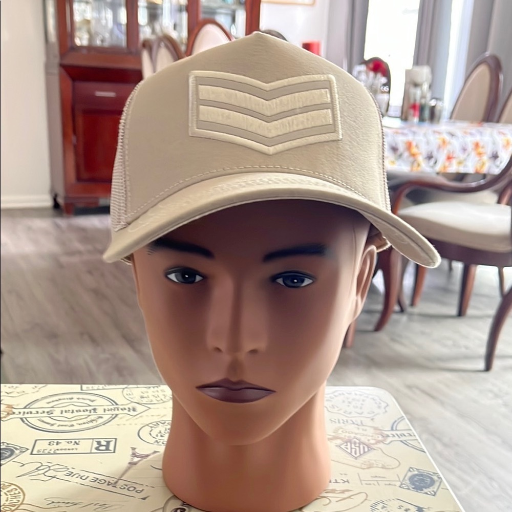 Tan Structured Hat with Chevron Embroidery